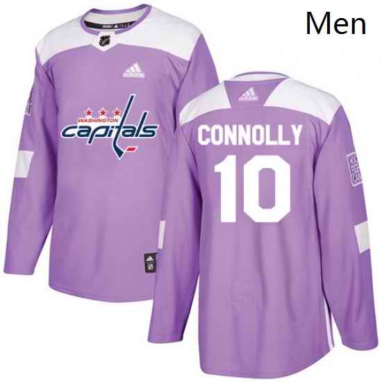 Mens Adidas Washington Capitals 10 Brett Connolly Authentic Purple Fights Cancer Practice NHL Jersey